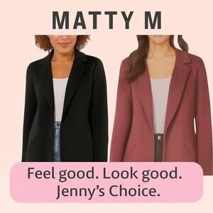 Matty M Women’s Knit Boyfriend Blazer Jacket, Rosewood: M, L, XL